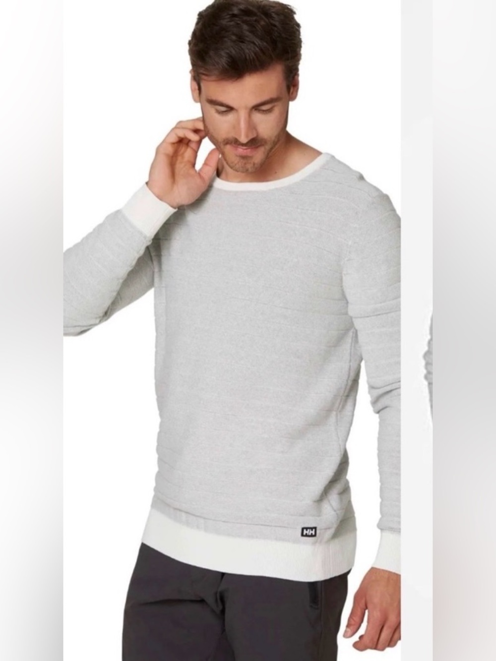 Helly Hansen Fjord Summer Knit Stripe Sweater Grey White | Men’s S Nautical